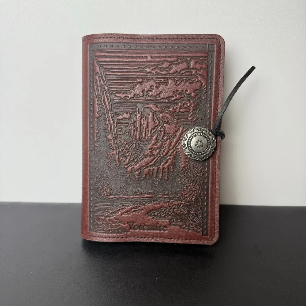 Oberon Design YOSEMITE HALF‎ DOME Leather Journal Cover in RED/WINE 7x5